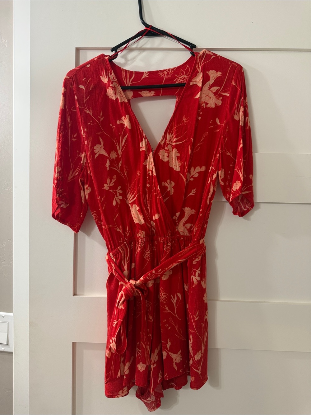 Gentle Fawn Red Floral Wrap Romper